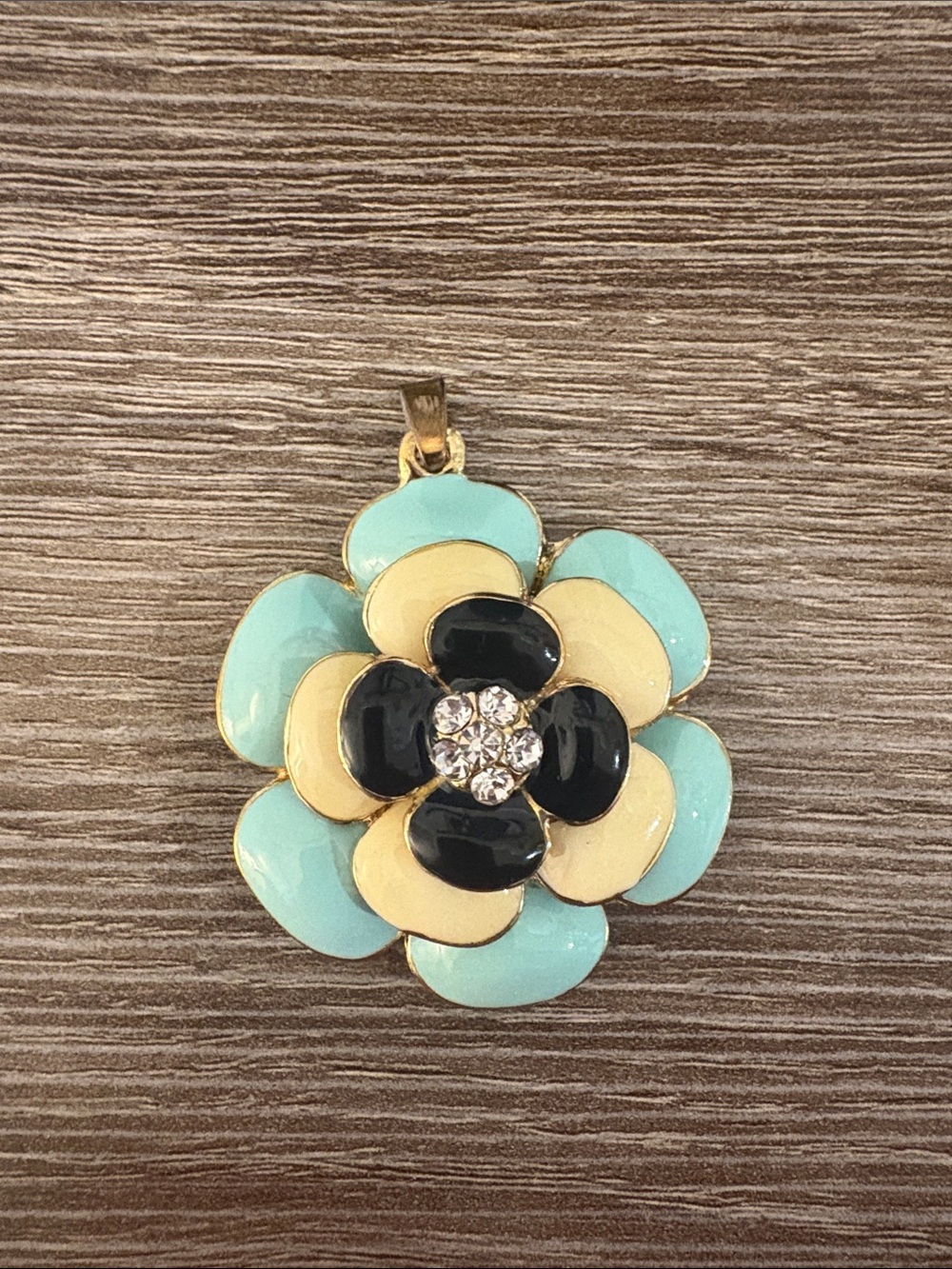 Betsey Johnson Flower Enamel Pendant Necklace - Turquoise, Cream & Black